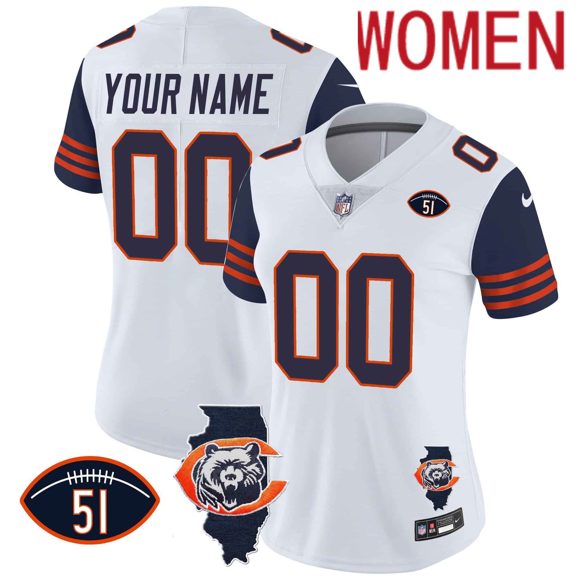 Women Chicago Bears White 2024 Nike Throwback Patch Vapor Custom NFL Jersey style 1